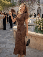Sukienka Damska | Kwiatowy wzór z marszczeniem w talii maxi - Arkadya Outlet - Dresses