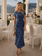 Sukienka Damska | Kwiatowy wzór z marszczeniem w talii maxi - Arkadya Outlet - Dresses