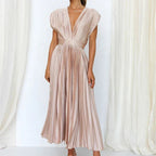 Sukienka Damska Maxi | Dekolt V z Plisowanym Dołem - Arkadya Outlet - Dresses