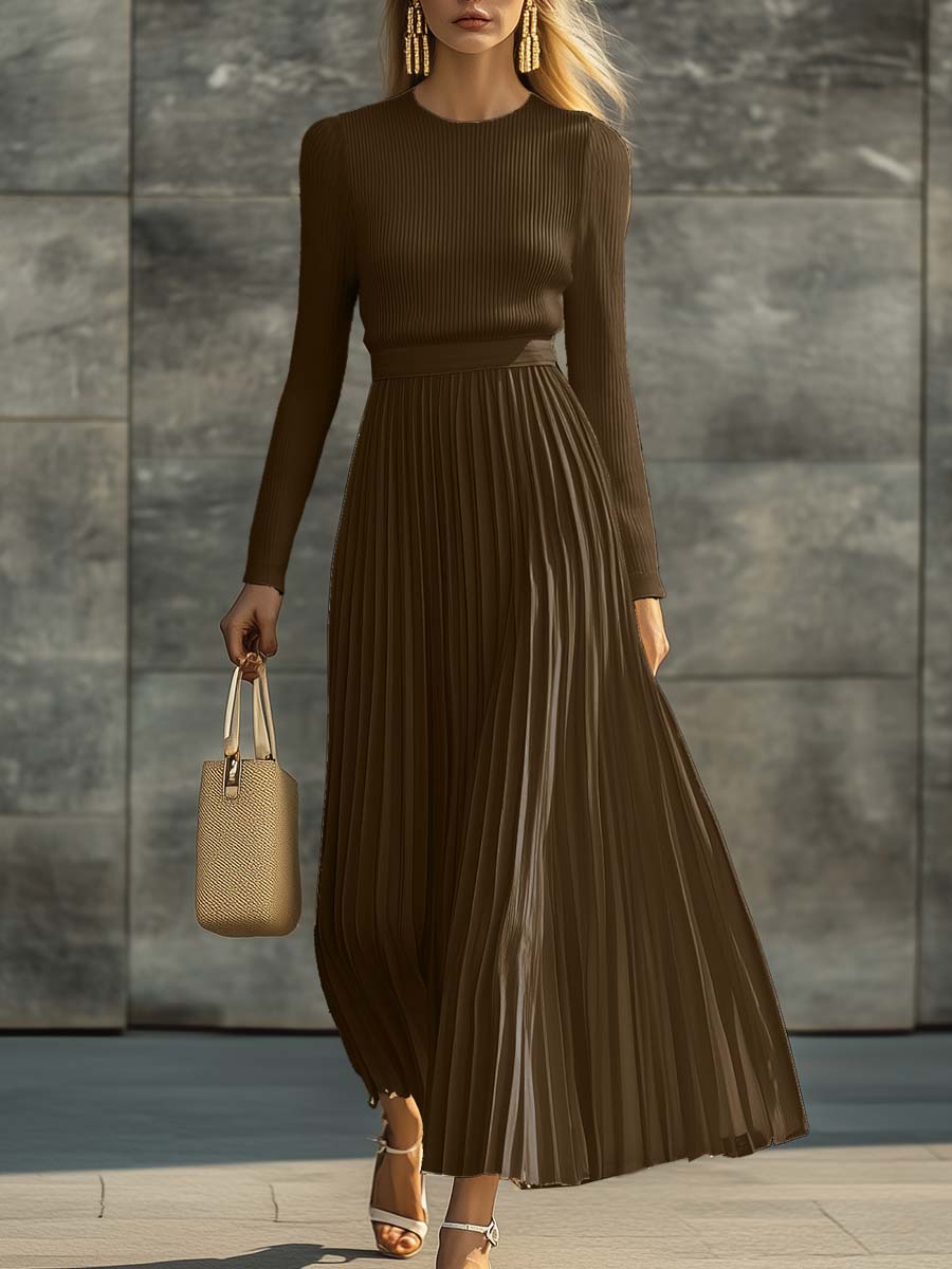 Sukienka Damska Maxi | Dopasowany Gorset z Plisowanym Dołem - Arkadya Outlet - Dresses