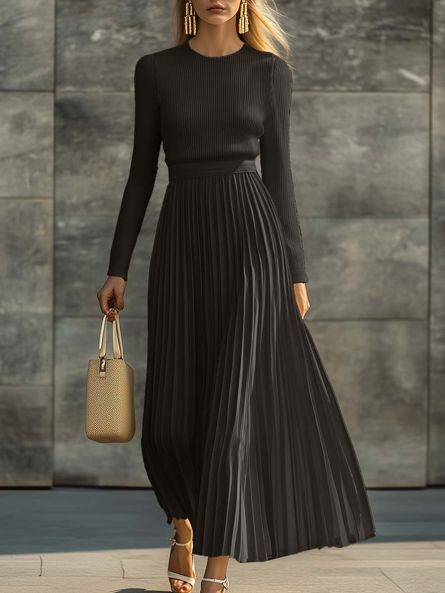 Sukienka Damska Maxi | Dopasowany Gorset z Plisowanym Dołem - Arkadya Outlet - Dresses