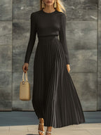 Sukienka Damska Maxi | Dopasowany Gorset z Plisowanym Dołem - Arkadya Outlet - Dresses
