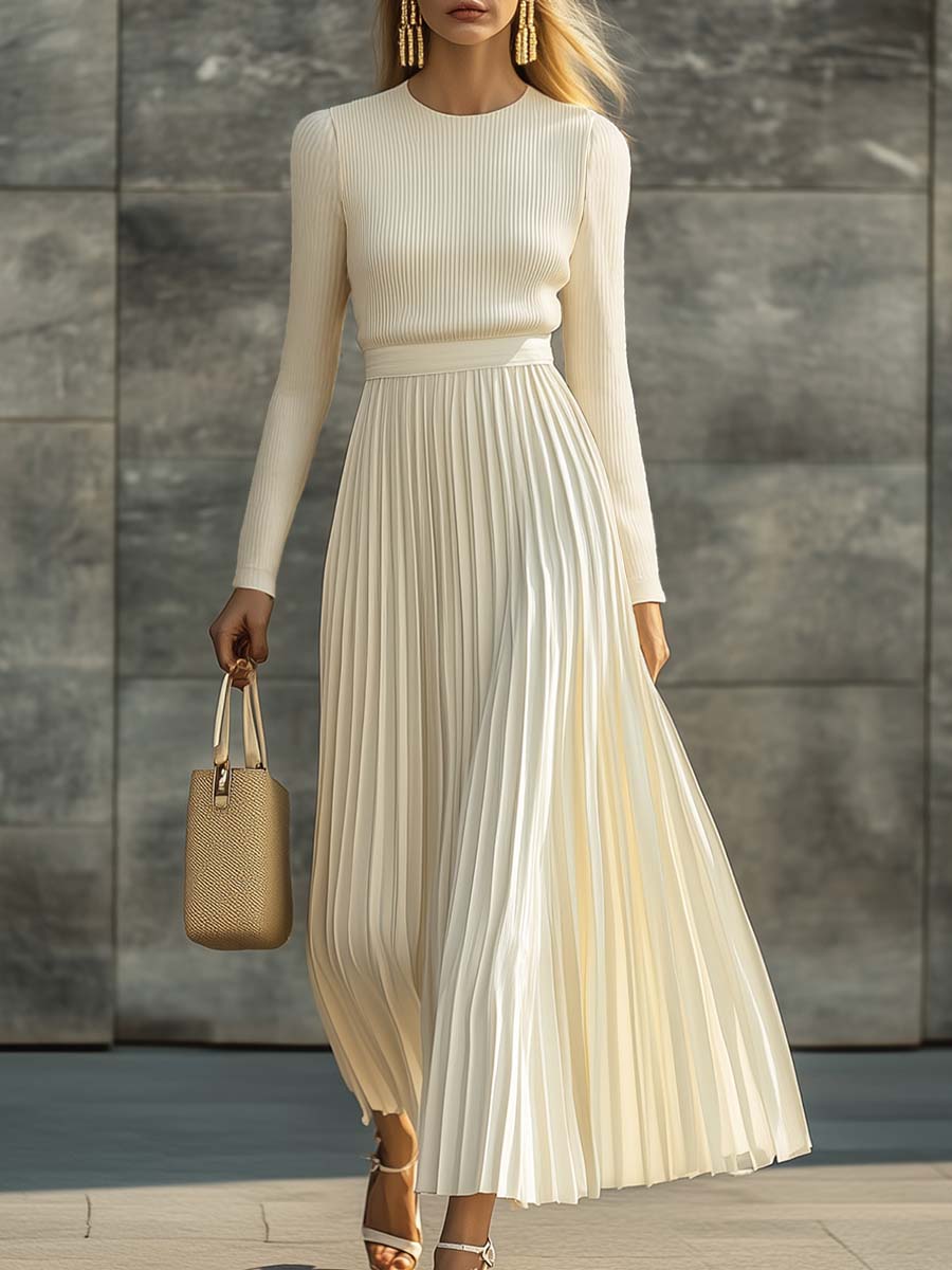Sukienka Damska Maxi | Dopasowany Gorset z Plisowanym Dołem - Arkadya Outlet - Dresses