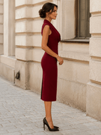 Sukienka Damska Midi | Bodycon z Dekoltem Cowl i Poduszkami - Arkadya Outlet - Dresses