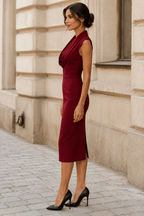Sukienka Damska Midi | Bodycon z Dekoltem Cowl i Poduszkami - Arkadya Outlet - Dresses