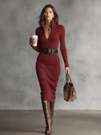 Sukienka Damska | Midi Bodycon z Półzamkiem i Paskiem - Arkadya Outlet - Dresses