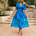 Sukienka Damska Midi | Dekolt V i bufiaste rękawy - Arkadya Outlet - Dresses