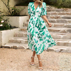 Sukienka Damska Midi | Dekolt V i bufiaste rękawy - Arkadya Outlet - Dresses