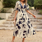 Sukienka Damska Midi | Dekolt V i bufiaste rękawy - Arkadya Outlet - Dresses