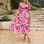 Sukienka Damska Midi | Dekolt V i bufiaste rękawy - Arkadya Outlet - Dresses