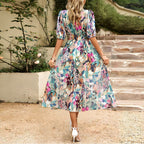 Sukienka Damska Midi | Dekolt V i bufiaste rękawy - Arkadya Outlet - Dresses