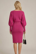 Sukienka Damska Midi | Dzianinowa z baloniastymi rękawami - Arkadya Outlet - Dresses