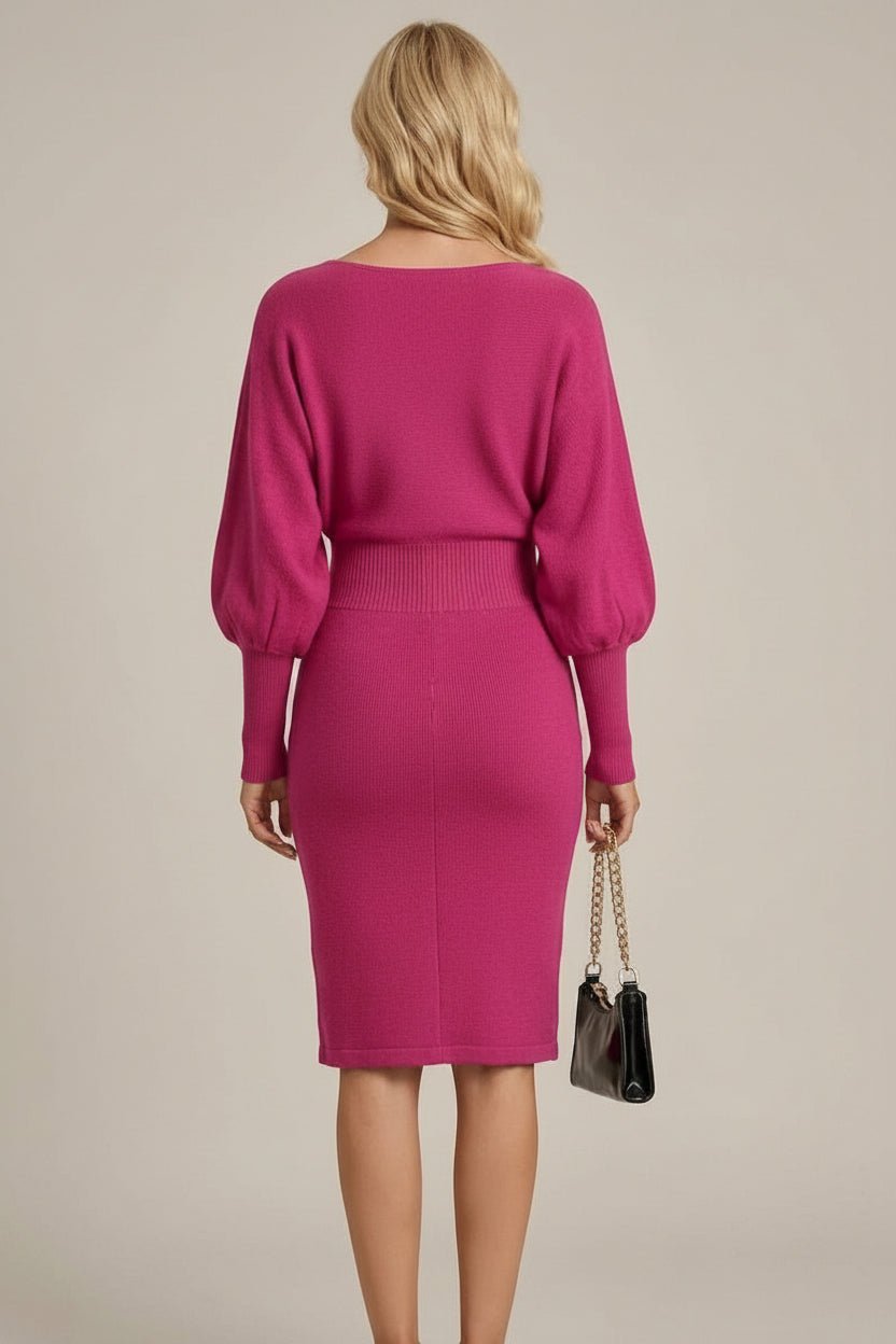 Sukienka Damska Midi | Dzianinowa z baloniastymi rękawami - Arkadya Outlet - Dresses