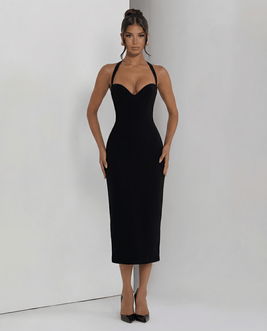 Sukienka Damska Midi | Gorsetowy tył z wiązaniem i rozcięciem - Arkadya Outlet - Dresses