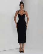 Sukienka Damska Midi | Gorsetowy tył z wiązaniem i rozcięciem - Arkadya Outlet - Dresses