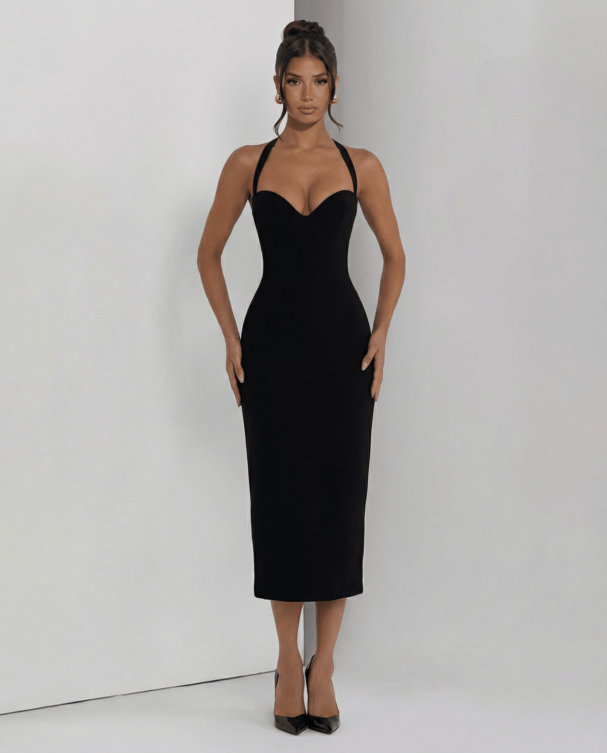 Sukienka Damska Midi | Gorsetowy tył z wiązaniem i rozcięciem - Arkadya Outlet - Dresses