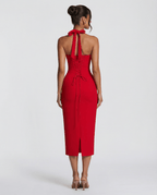 Sukienka Damska Midi | Gorsetowy tył z wiązaniem i rozcięciem - Arkadya Outlet - Dresses