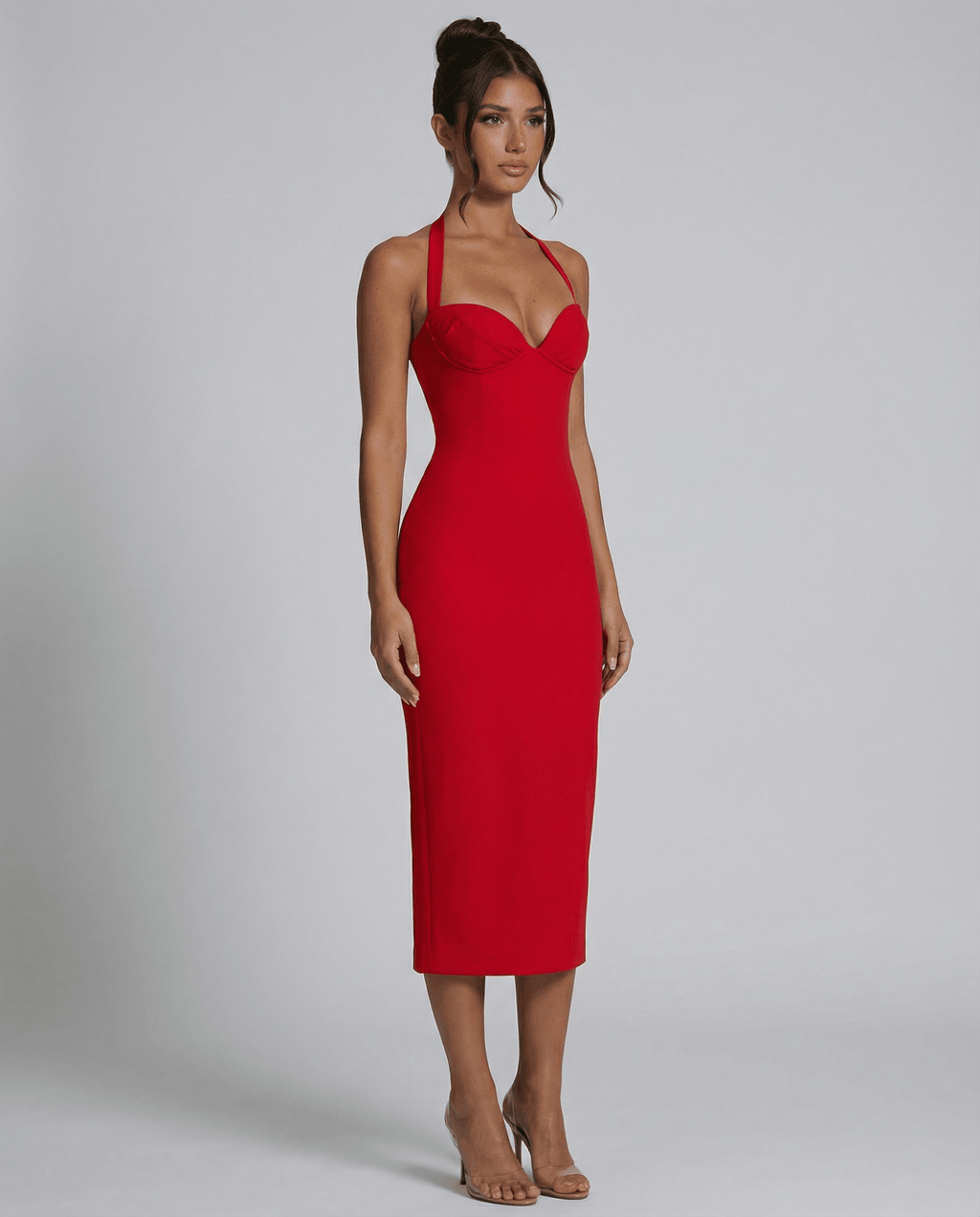 Sukienka Damska Midi | Gorsetowy tył z wiązaniem i rozcięciem - Arkadya Outlet - Dresses