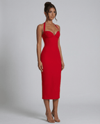 Sukienka Damska Midi | Gorsetowy tył z wiązaniem i rozcięciem - Arkadya Outlet - Dresses