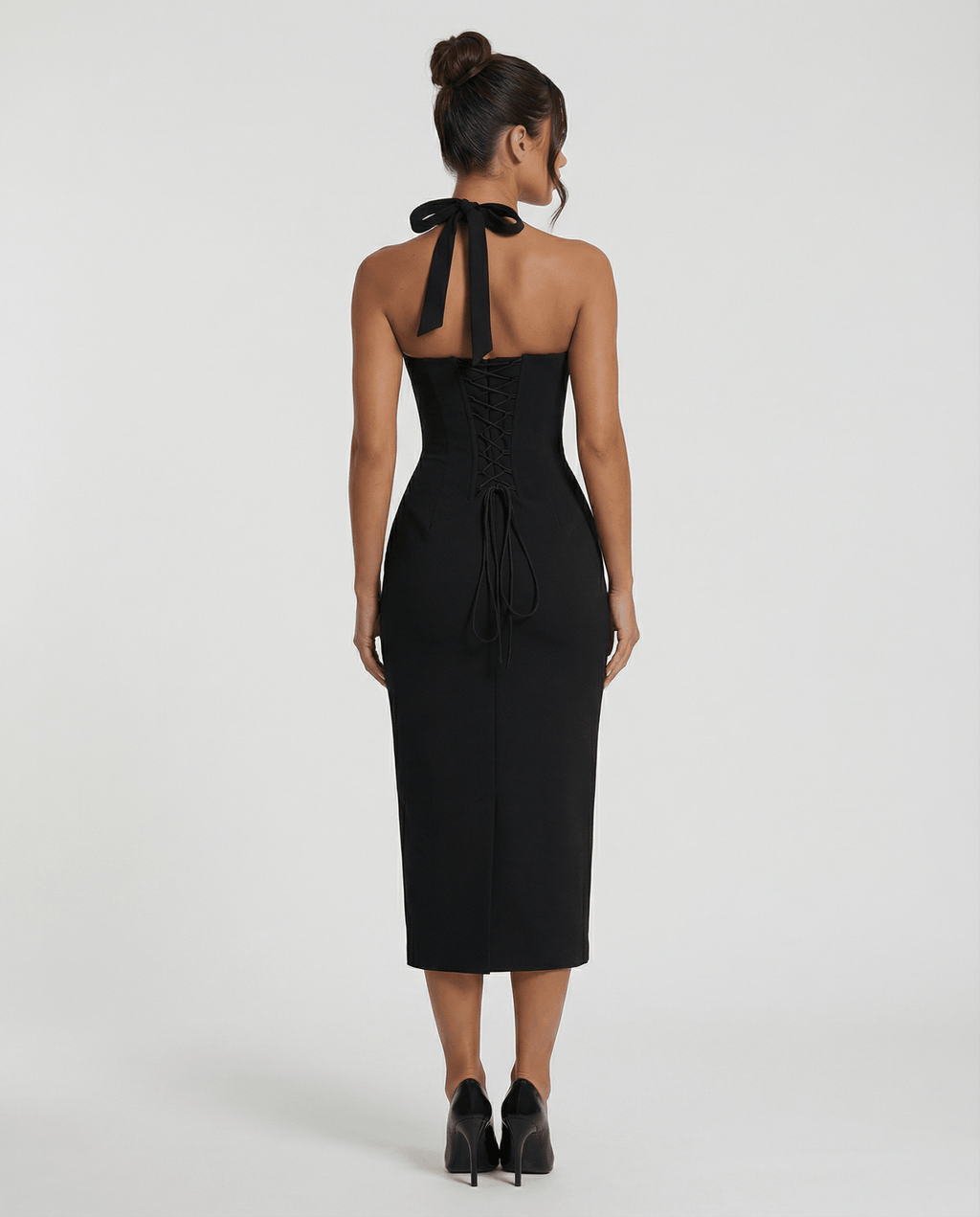 Sukienka Damska Midi | Gorsetowy tył z wiązaniem i rozcięciem - Arkadya Outlet - Dresses