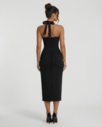 Sukienka Damska Midi | Gorsetowy tył z wiązaniem i rozcięciem - Arkadya Outlet - Dresses