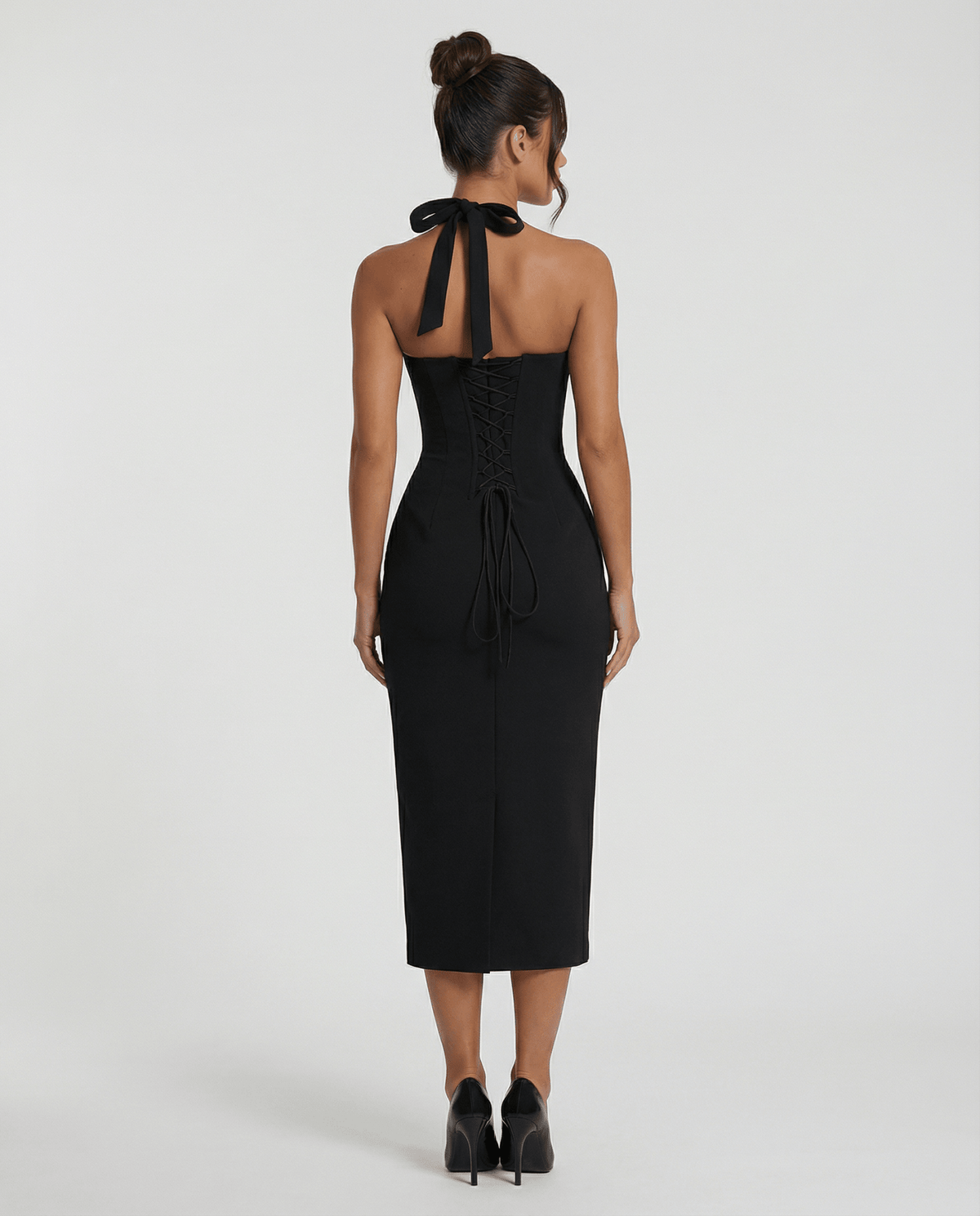 Sukienka Damska Midi | Gorsetowy tył z wiązaniem i rozcięciem - Arkadya Outlet - Dresses