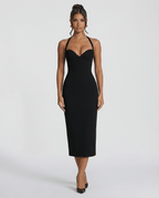 Sukienka Damska Midi | Gorsetowy tył z wiązaniem i rozcięciem - Arkadya Outlet - Dresses