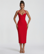 Sukienka Damska Midi | Gorsetowy tył z wiązaniem i rozcięciem - Arkadya Outlet - Dresses