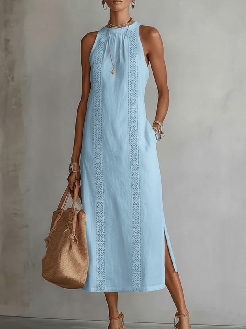 Sukienka Damska Midi | Luźny Krój z Koronkowymi Wstawkami i - Arkadya Outlet - Dresses