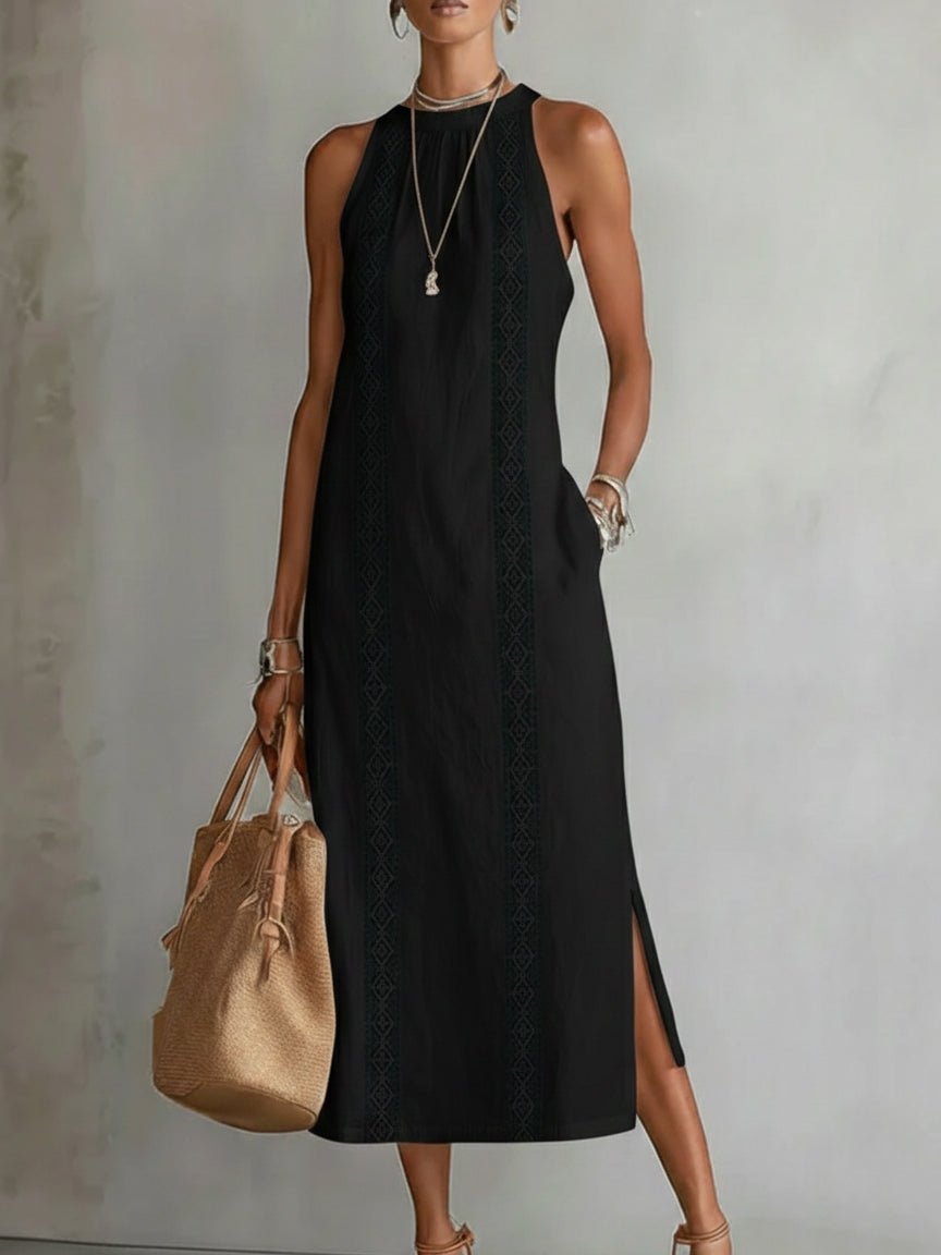 Sukienka Damska Midi | Luźny Krój z Koronkowymi Wstawkami i - Arkadya Outlet - Dresses