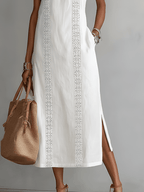 Sukienka Damska Midi | Luźny Krój z Koronkowymi Wstawkami i - Arkadya Outlet - Dresses