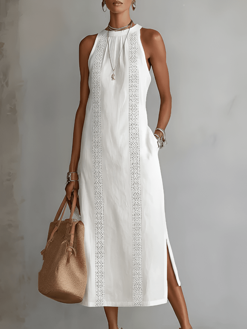 Sukienka Damska Midi | Luźny Krój z Koronkowymi Wstawkami i - Arkadya Outlet - Dresses