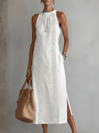 Sukienka Damska Midi | Luźny Krój z Koronkowymi Wstawkami i - Arkadya Outlet - Dresses