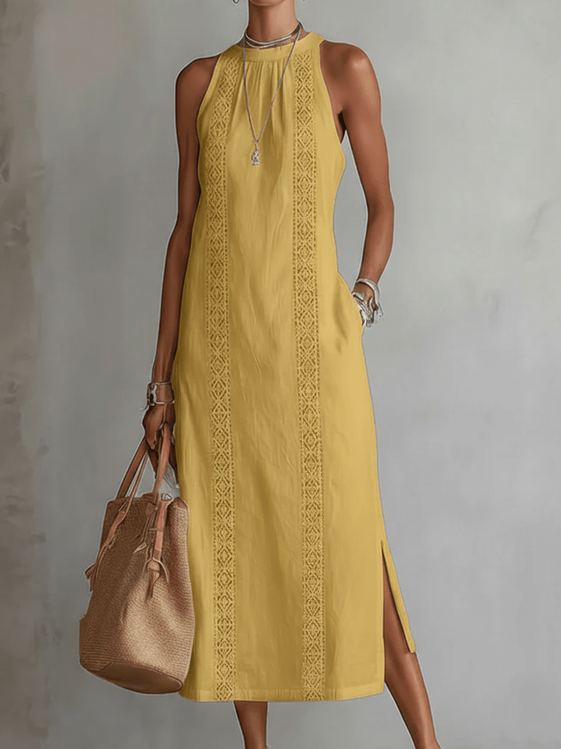 Sukienka Damska Midi | Luźny Krój z Koronkowymi Wstawkami i - Arkadya Outlet - Dresses