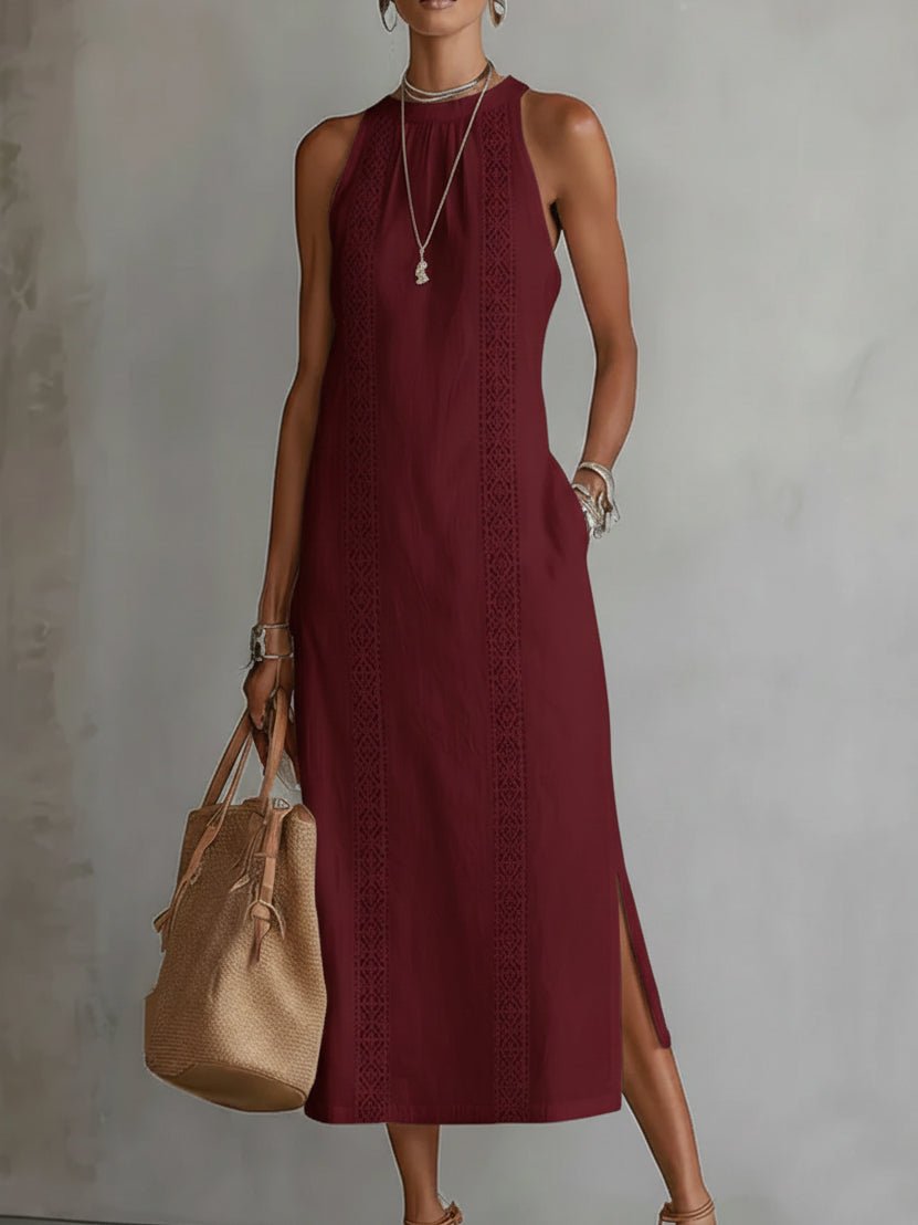 Sukienka Damska Midi | Luźny Krój z Koronkowymi Wstawkami i - Arkadya Outlet - Dresses