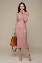 Sukienka Damska | Midi z golfem i splotem warkoczowym - Arkadya Outlet - Dresses