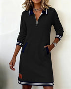 Sukienka Damska Midi | Zamek ćwierć i kontrastowe paski na mankietach - Arkadya Outlet - Dresses