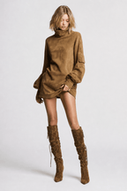 Sukienka Damska Mini | Oversizowy Fason z Golfem i Kieszeniami - Arkadya Outlet - Dresses