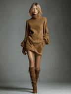 Sukienka Damska Mini | Oversizowy Fason z Golfem i Kieszeniami - Arkadya Outlet - Dresses