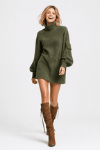 Sukienka Damska Mini | Oversizowy Fason z Golfem i Kieszeniami - Arkadya Outlet - Dresses