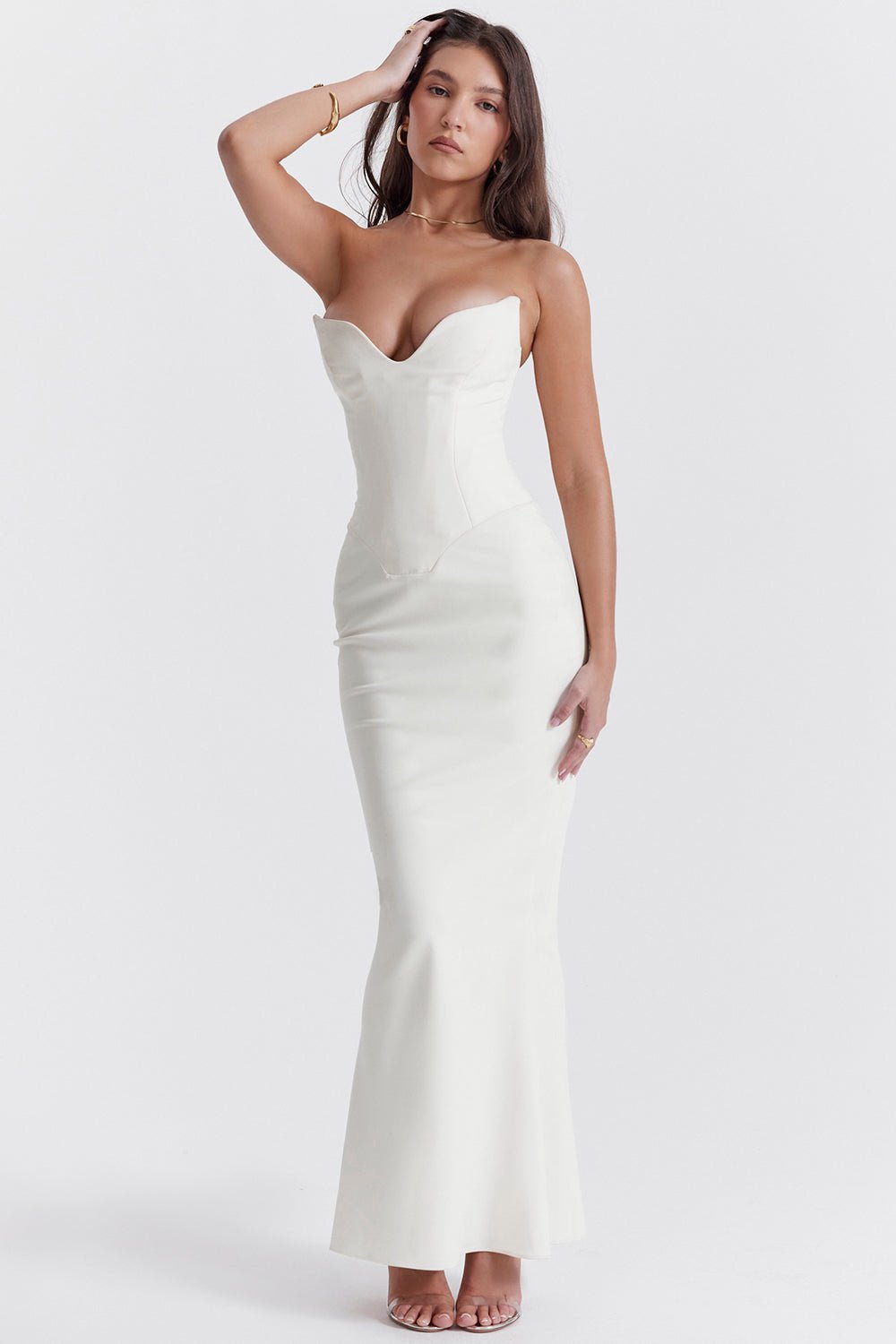 Sukienka gorsetowa bez ramiączek dopasowana - Arkadya Outlet - Women Maxi Dress