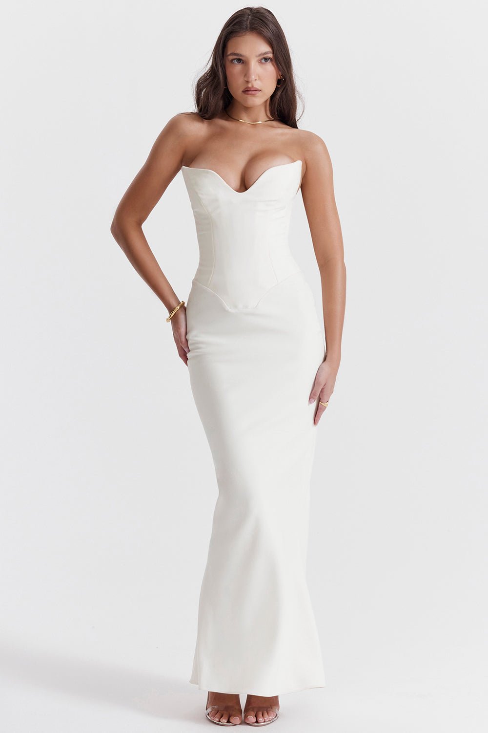 Sukienka gorsetowa bez ramiączek dopasowana - Arkadya Outlet - Women Maxi Dress