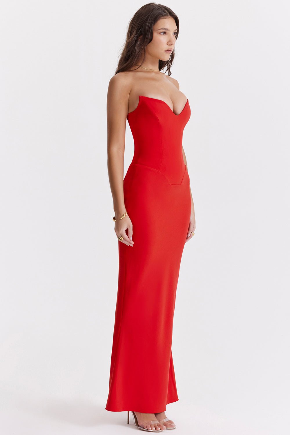 Sukienka gorsetowa bez ramiączek dopasowana - Arkadya Outlet - Women Maxi Dress