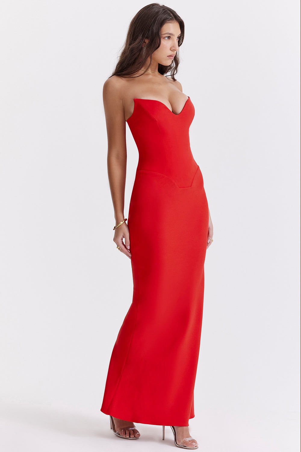 Sukienka gorsetowa bez ramiączek dopasowana - Arkadya Outlet - Women Maxi Dress