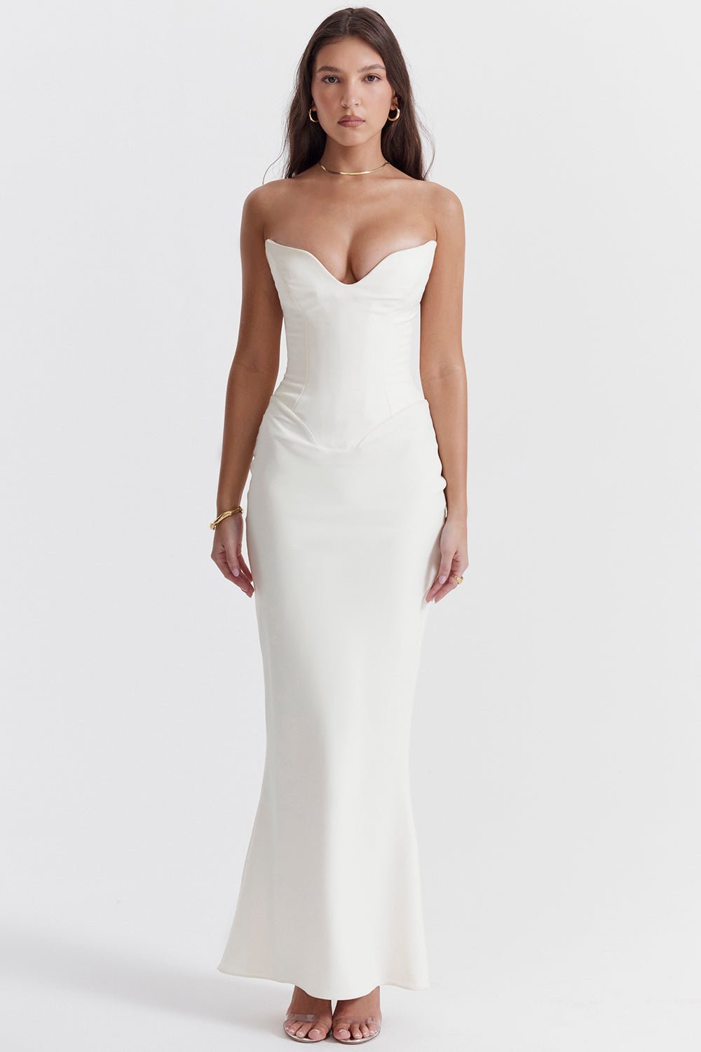 Sukienka gorsetowa bez ramiączek dopasowana - Arkadya Outlet - Women Maxi Dress
