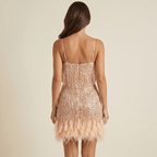 Sukienka koktajlowa damska – dopasowana, cekiny, frędzle - Arkadya Outlet - Women Mini Dress