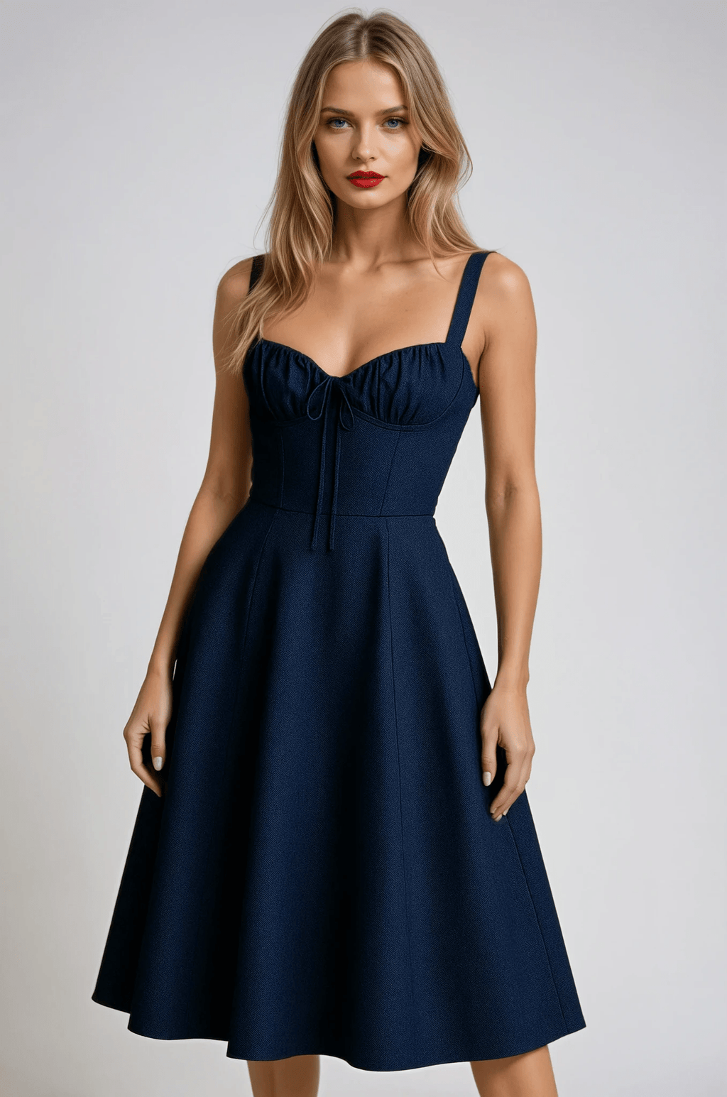 Sukienka koktajlowa midi A - line z zaznaczoną talią - Arkadya Outlet - Women Midi Dress