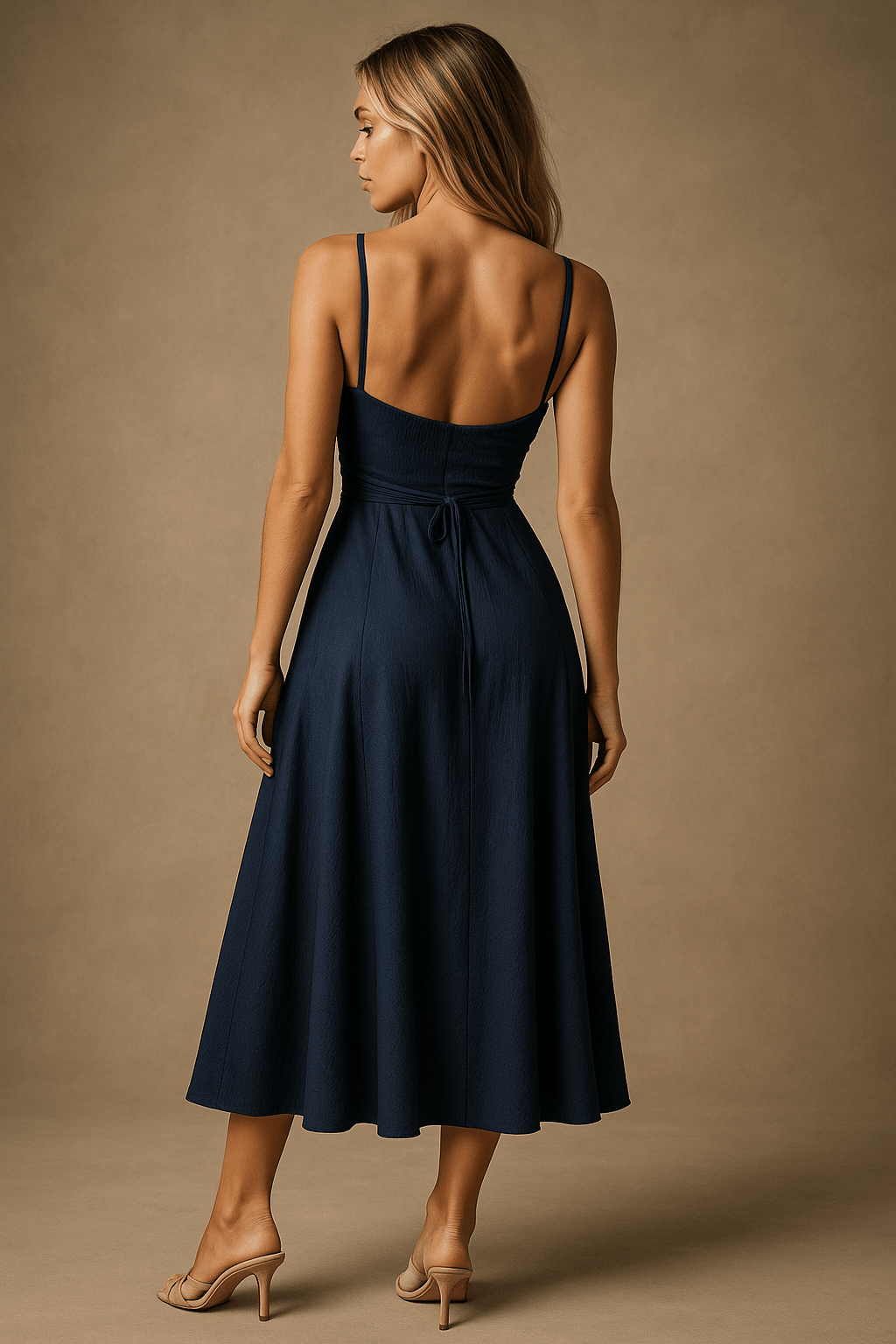 Sukienka koktajlowa midi A - line z zaznaczoną talią - Arkadya Outlet - Women Midi Dress