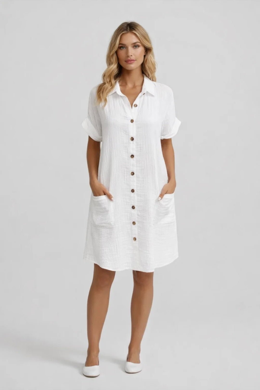 Sukienka koszulowa damska z kołnierzykiem - Arkadya Outlet - Women Midi Dress