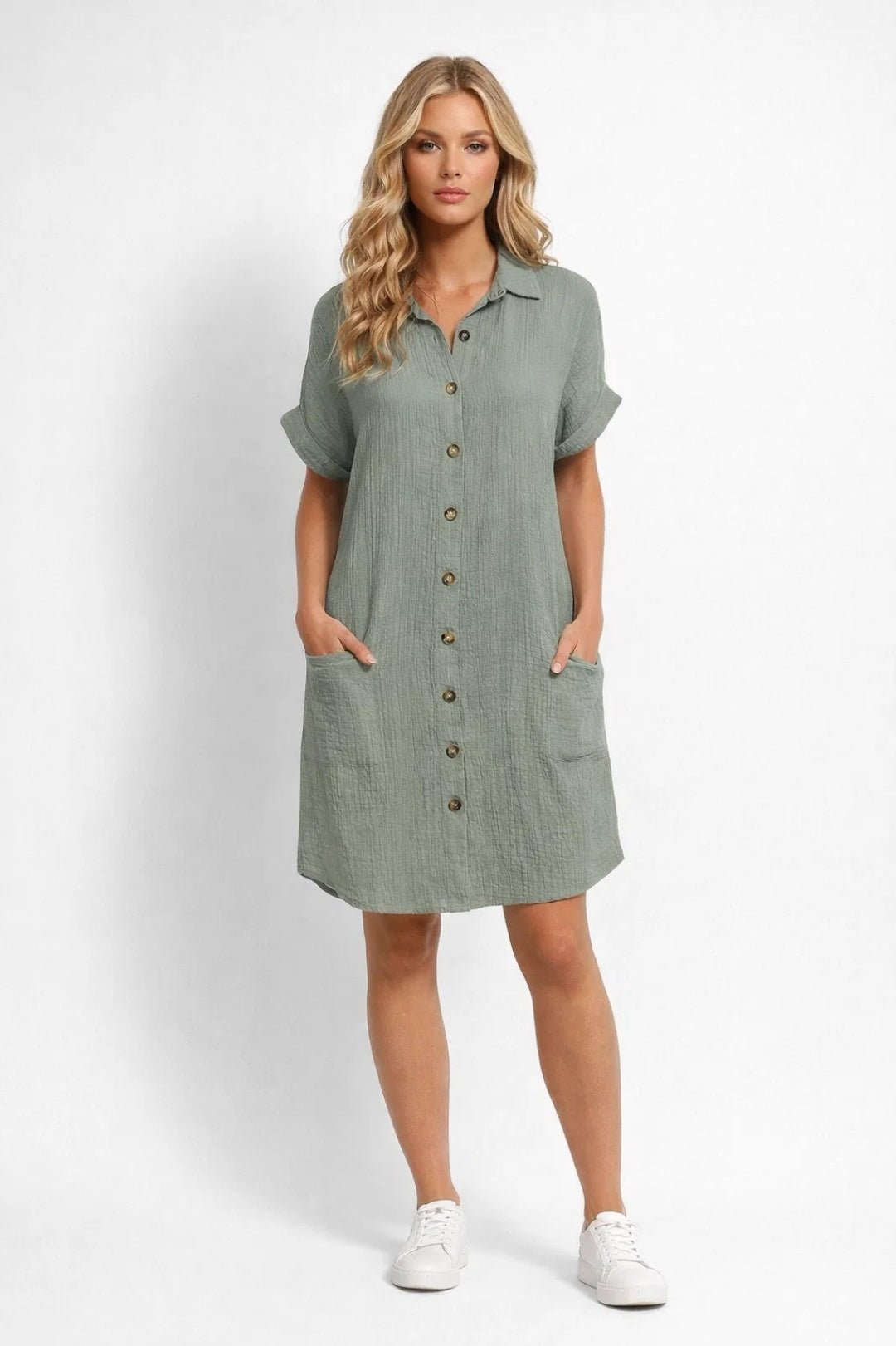 Sukienka koszulowa damska z kołnierzykiem - Arkadya Outlet - Women Midi Dress